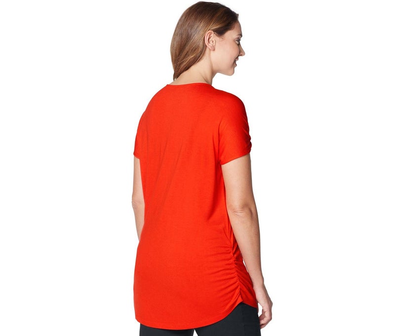 Tchibo Women Round Neck Printed Short Sleeve Blouse, Orange - Image 3